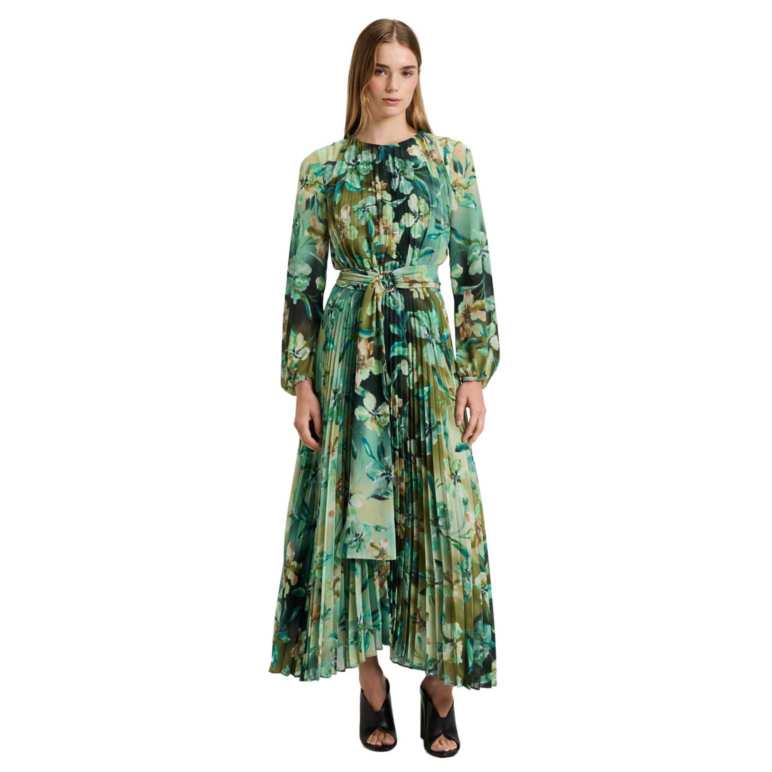Veronika Maine Opalesque Floral Georgette Pleated Dress